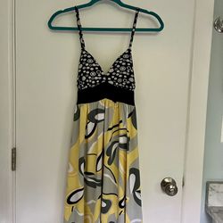 My Michelle adorable lemon yellow, black and white summer sun dress polyester, and spandex 