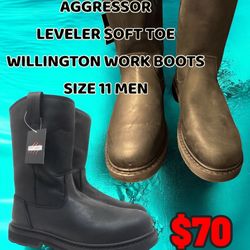 Aggressor Men's Leveler Soft Toe Wellington Work Boots-1001 Black 11M 