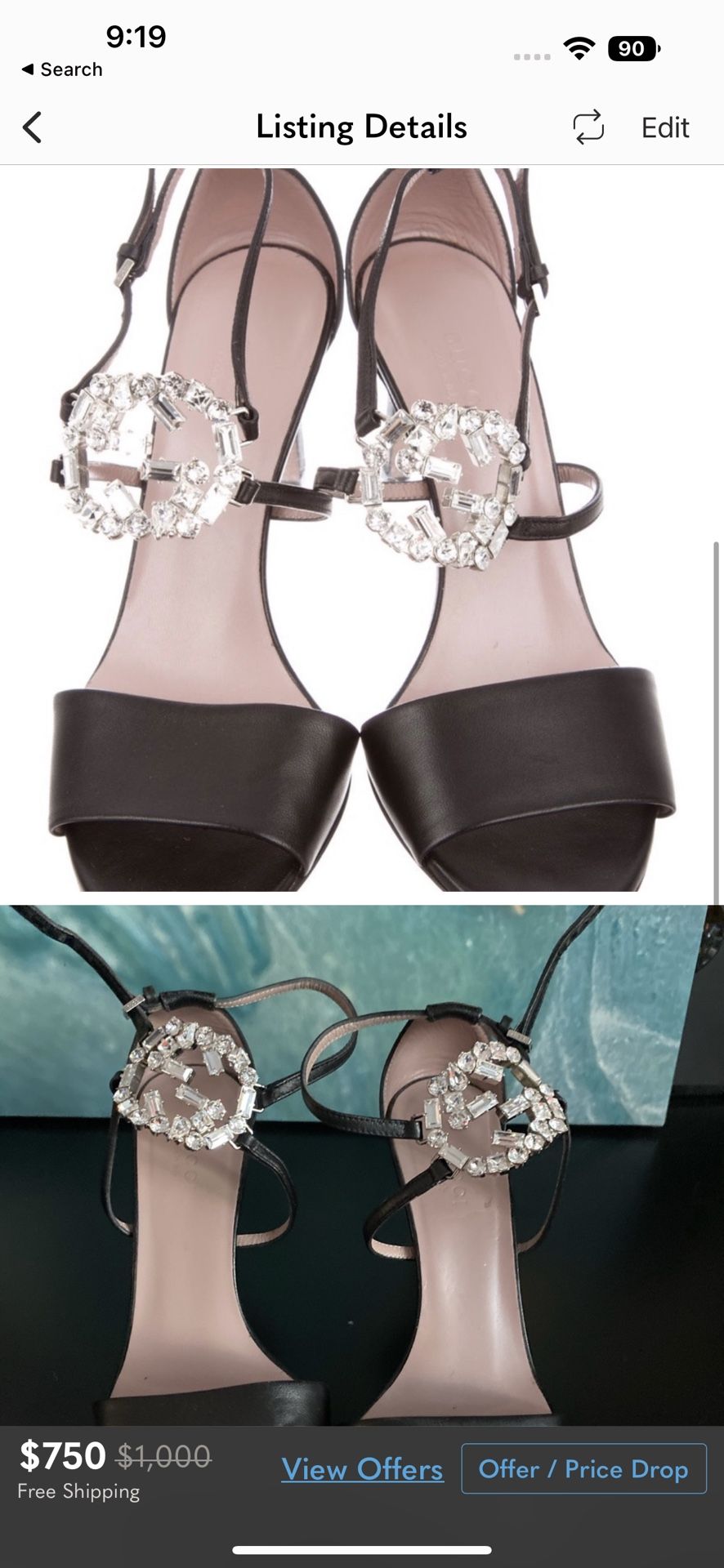 Gucci Black Rhinestone Sandals 