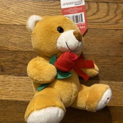 Brown bear holding rose saying I love you Valentine’s Day plush stuffed new tags
