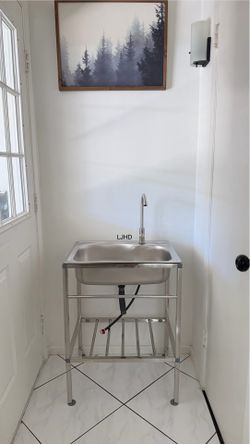 Outdoor/Indoor Garden Camping RV Portable Single Bowl Stainless Steel Sink with Faucet and Shelf Stand