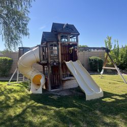 KidKraft Swing Set Three Slides- Rock Climbing- Swings
