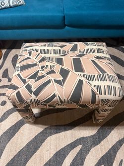 Tropical Palm Print Upholstered Ottoman / Footstool