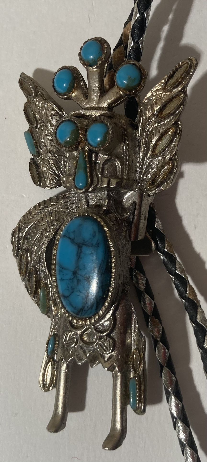Vintage Bolo Tie Silver And Turquoise Native Design Quality