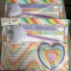 2 Rainbow Hearts Fur Pen Weekly Schedule Pad To Do List 