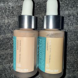 2 MAYBELLINE GREEN EDITION 25 & 30 TINTED OIL  MAKEUP FOUNDATION LIGHT WEIGHT 
