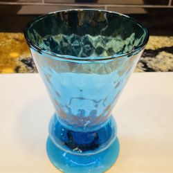 Vintage Blue Empoli Optic Art Glass Pedestal Vase