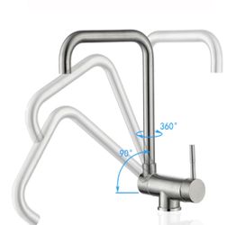 Brushed Nickel Single-Hole Stainless Steel Kitchen Faucet with Hot & Cold Water Valve