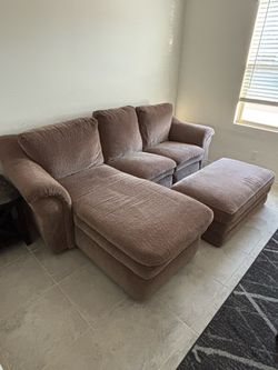La Z Boy Beige Sectional Sofa with Ottoman