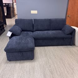 Blue Fabric Sleeper Sofa With Storage Chaise - Bainbridge