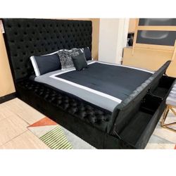 Aria Black Velvet Queen Storage Platform Bed (King Bed Frame option /Mattress sold separately
