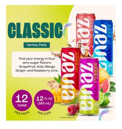 Zevia Zero Sugar Energy Drink, Classic Variety Pack, 12 oz Cans (12-Pack) – Naturally Sweetened, Non-GMO Project Verified, Gluten-Free, Vegan