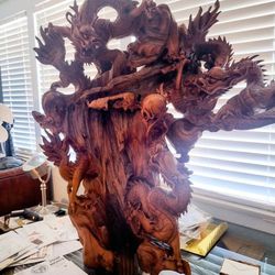 Hand Carved Wooden Dragon Sculpture Art