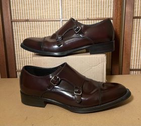 Zara Man Burgundy Leather Double Monk Strap Shoes