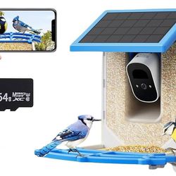 Smart Bird Feeder with Camera Solar Powered, TF Card 64GB,Wireless Video Bird Cam Live 4MP 2.5K Full HD Two-Way Audio APP Control Instant Notification