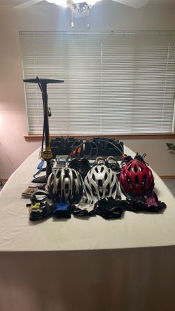 Bike Lot Shoes Helmets climbing blocks tools