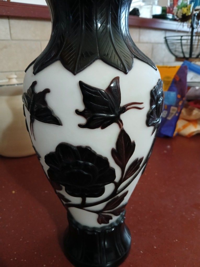 Antique Peking Glass On Glass Vase