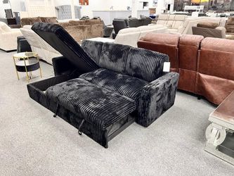 Brand New Sectional w/Sofa bed features plush corduroy fabric