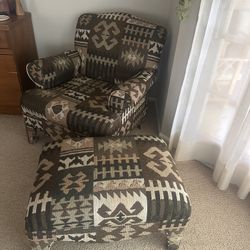 Vintage Aztec Armchair & Ottoman 