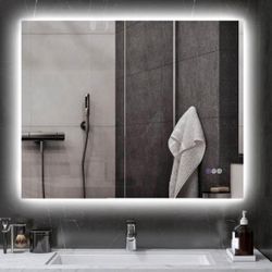 LED Bathroom Mirror, 39" x 32" Dimmable Backlit LED Mirror w/ Anti-Fog, Memory, Infinite Color Tempe