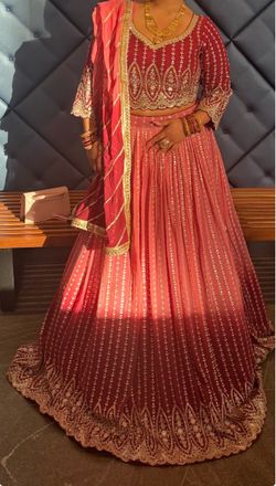 NEW Maroon & Coral Embroidered Lehenga Set