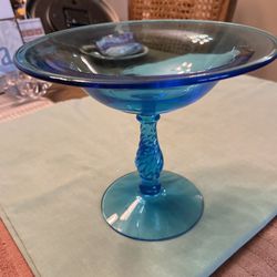 VINTAGE 1920’s FOSTORIA  Glass True Blue Twisted Stem Pedestal Bowl