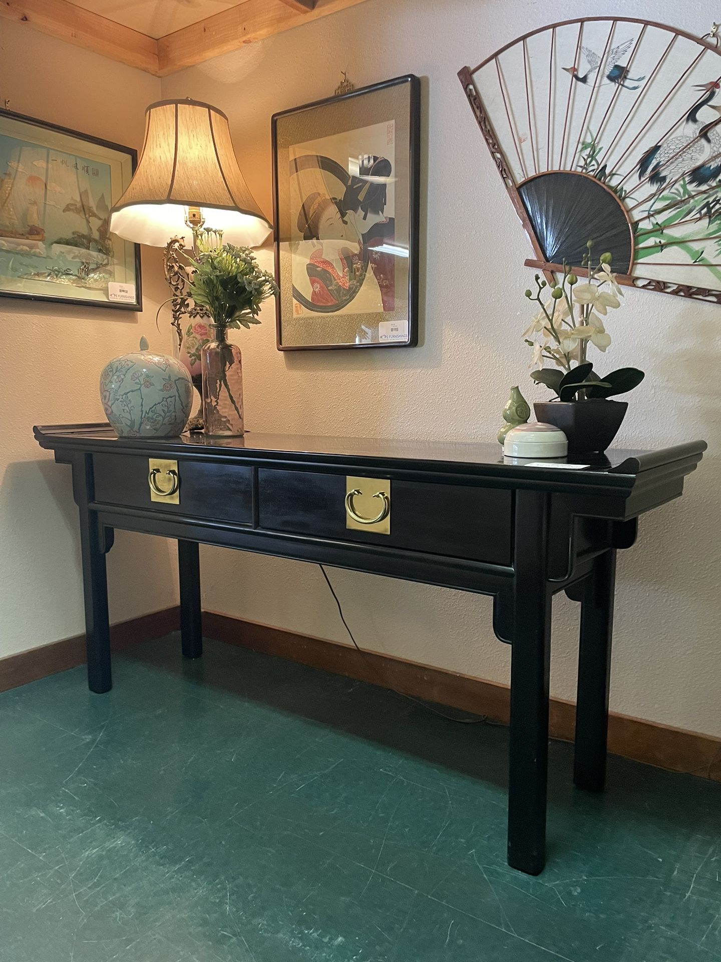 Asian Inspired Console Table with Storage