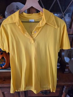 Vintage 70s Sears Yellow Polo Shirt Short Sleeve Wide Collar Polyester M or L