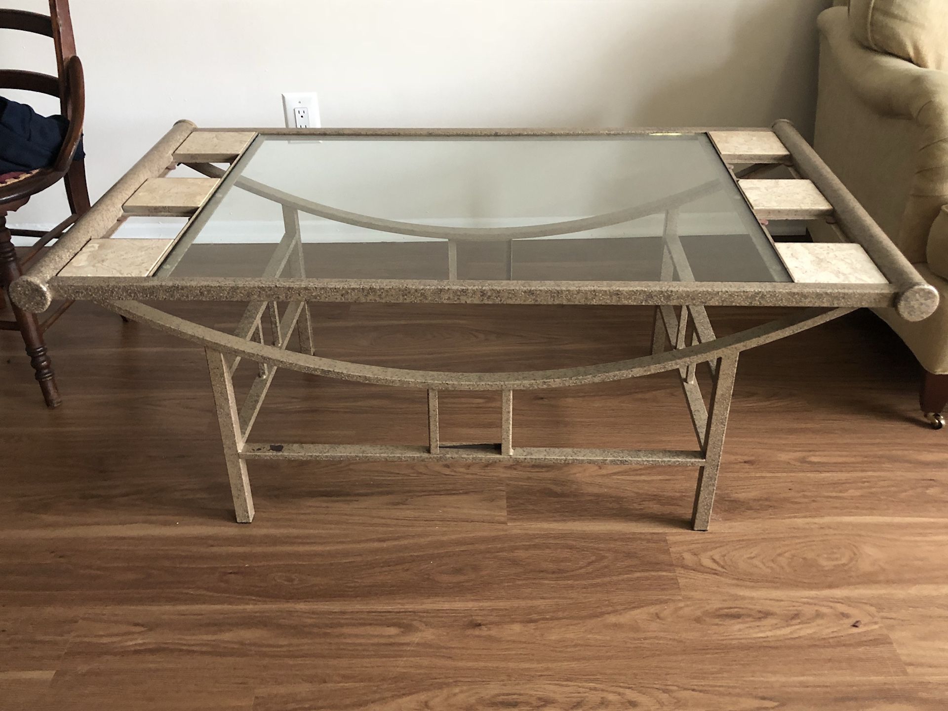Stainless Steel and Glass Table w/ Marble Tiles