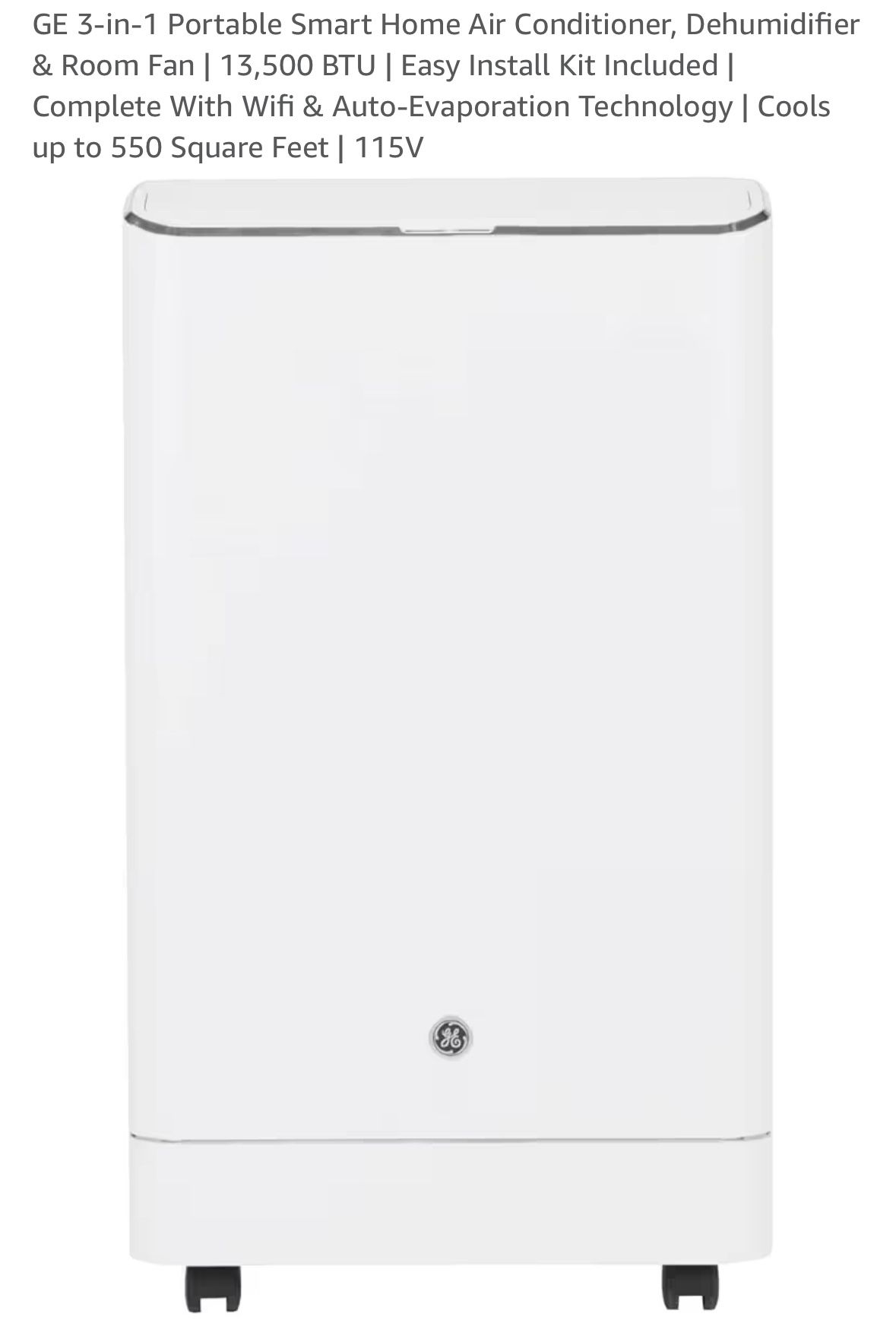 GE 3-in-1 Portable Smart Home AC – 13,500 BTU – WiFi Enabled – Cools up to 550 sq ft!