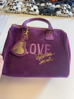 Victoria's Secret Love Purple Velvet Satchel Handbag Heart Charm