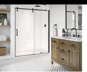 Maax Outback Matte Black 55-1/4-in to 58-1/2-in W x 70.5-in H Semi-frameless Clear Glass Sliding Shower door