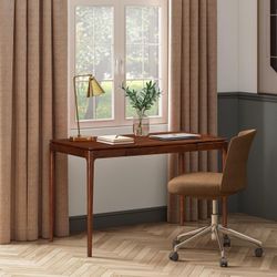 Wooden Desk Table with Drawer, Dark Walnut