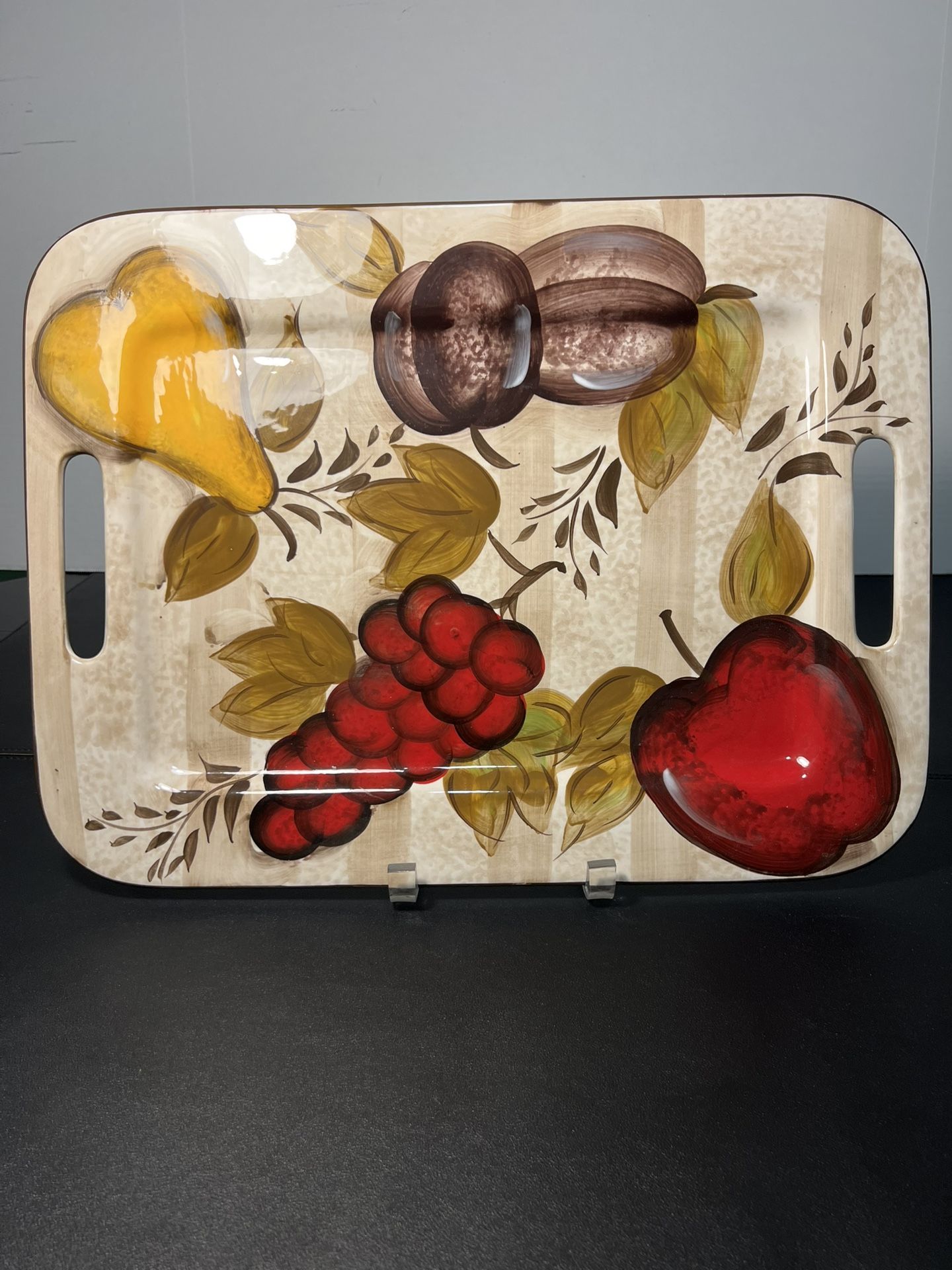 Tabletops Gallery Vintage 2000s Bountiful Hand Painted Fruit Tray, 16.5 x 12.5”