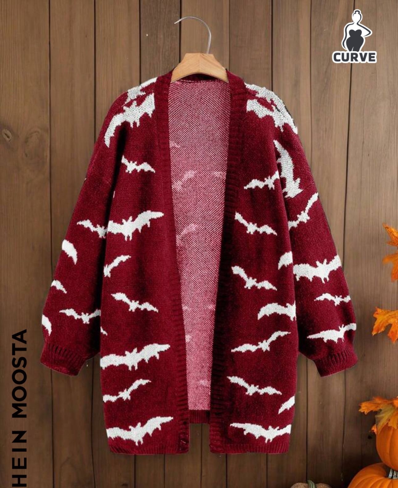 New Burgundy Red Bat Print Cardigan Long Sleeve Knit Size 0XL 