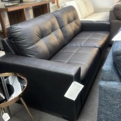 Sleeper Sofa Black Faux Leather, QUEEN 