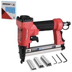 Arrow Pneumatic Staple Gun, Oil-Free Upholster Stapler With 3750 Pieces T50 1/4", 3/8", 1/2" Staples, Adjustable Exhaust, For Woodworking, Professiona