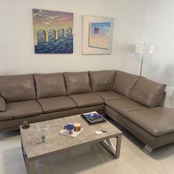 Rio Light Gray Leather Corner Sofa w/Right Chaise