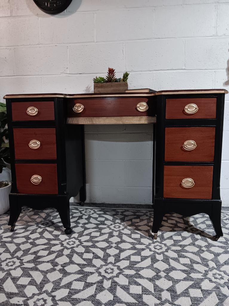 Restored Dark Oak and Black Vintage Desk