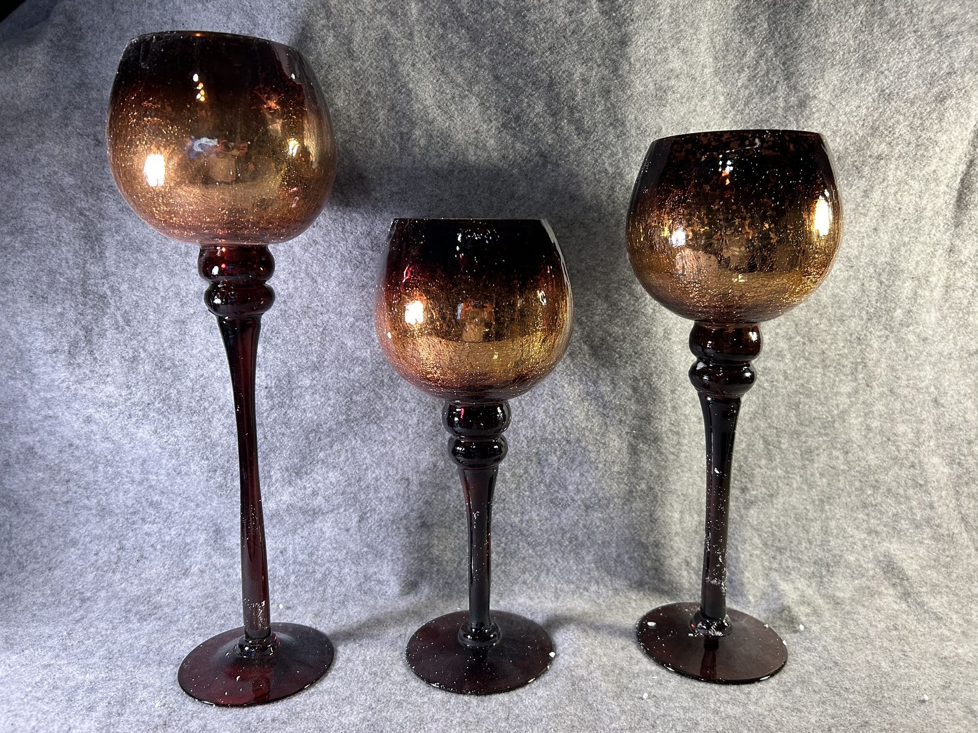 New In Box Kirklands Home Decor Chocolate Brown Mercury Glass Hurricane Candle Holders