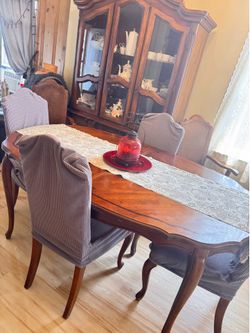 Table , 6 chair , cabinet
