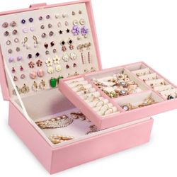 Jewelry Organizer Box, PU Leather Jewelry Boxes Necklaces Rings Earrings Holder Organizer Storage Case Double Layer Display Earrings Organizer Box Ele