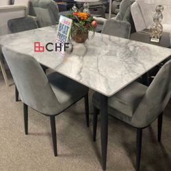 5 Pc Faux Marble Top Dining Table Set  //  Limited Time Offer 