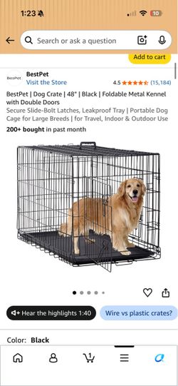 BestPet | Dog Crate | 48" | Black | Foldable Metal Kennel with Double Doors