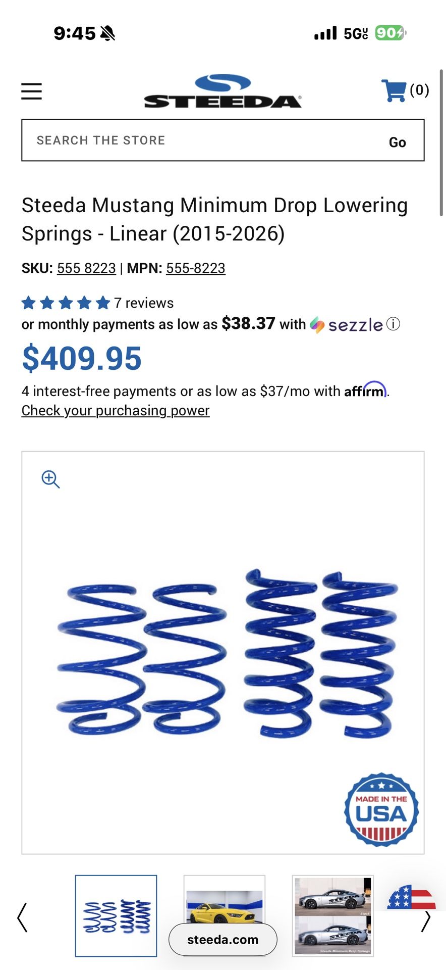 Steeda Mustang Minimum Drop Lowering Springs - Linear (2015-2026)