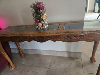 Beautiful 4-Piece Carved Wood & Glass Living Room Table Set