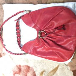 Salvatore Ferragamo red leather hobo bag with Gancini hardware