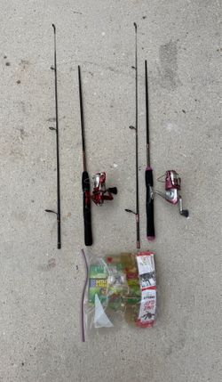 Fishing Rod Set – 2 Folding Rods with Reels + Tackle Bundle  Two folding fishing rods, each 60 inches long, with reels included. Selling as-is. Also i