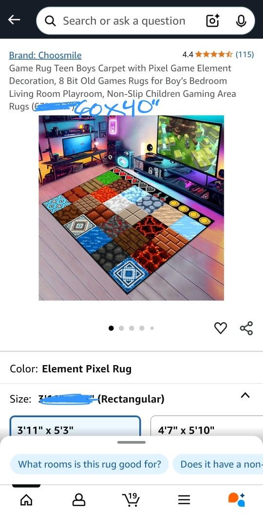 60x40" Gaming Pixel Carpet