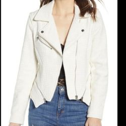 BLANKNYC Denim Tweed Fitted Zipper Moto Jacket